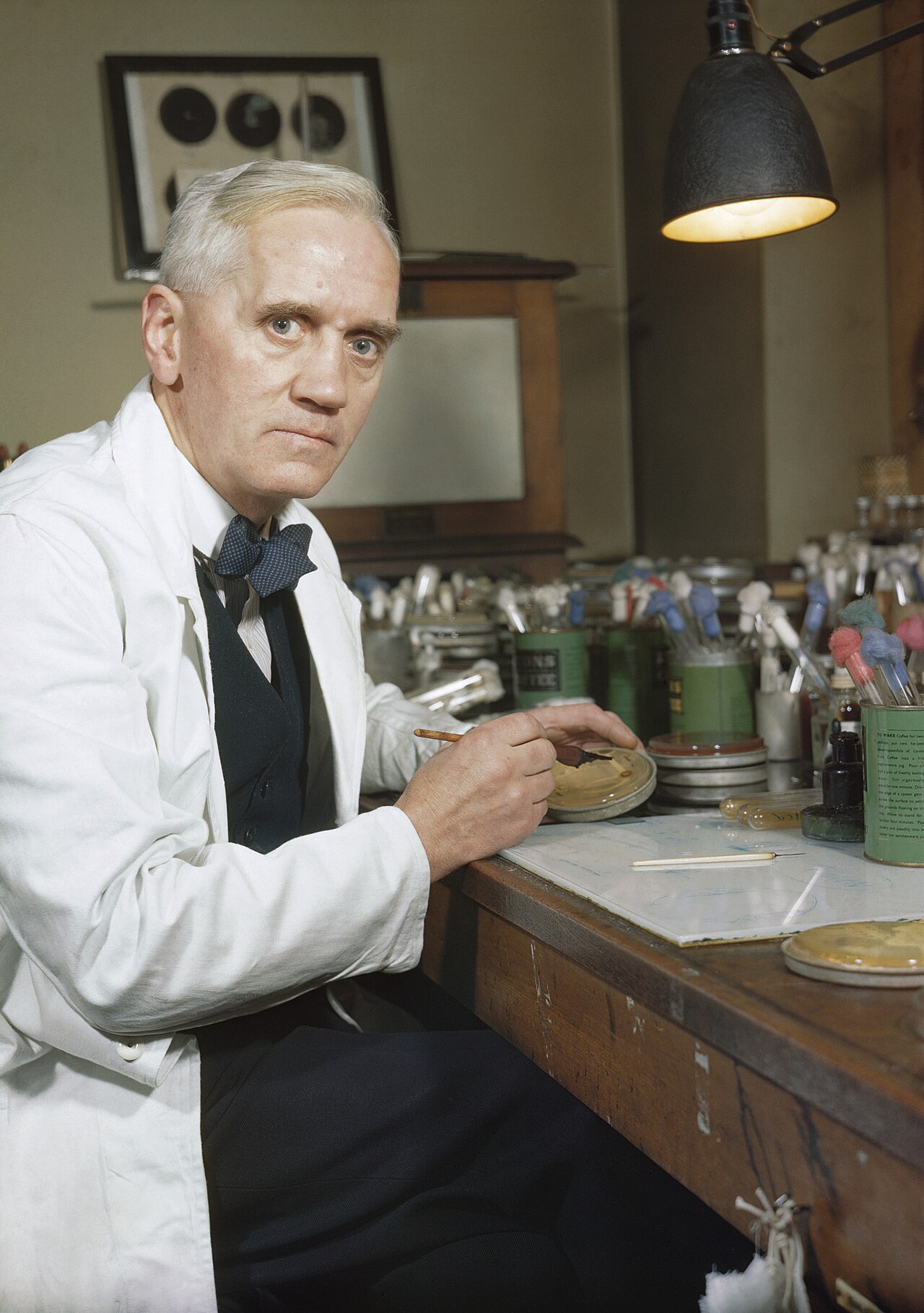Alexander Fleming at work in his laboratory